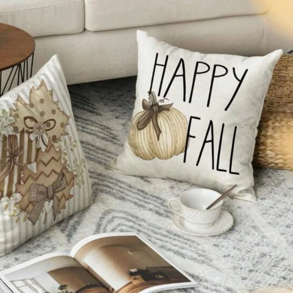 Rustic Woven Happy Fall with Pumpkin Pillow Case